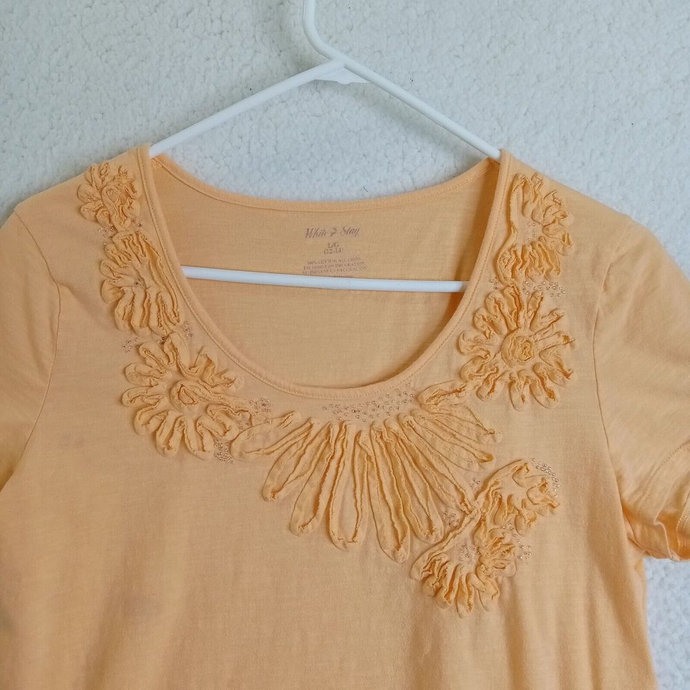 White Stag Blouse Womens Large Short Sleeve Orange Pullover Cotton - Picture 2 of 10